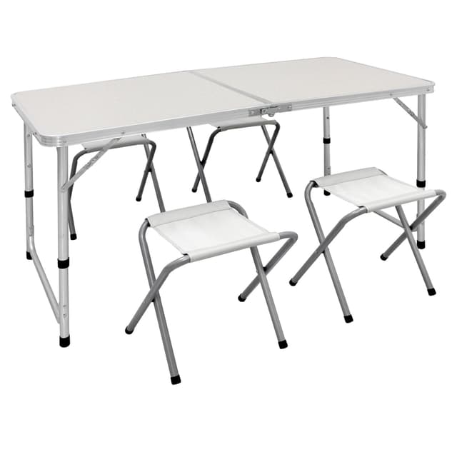 Camping Klapbord havebord med 4 taburetter aluminium 120 cm hvid / creme