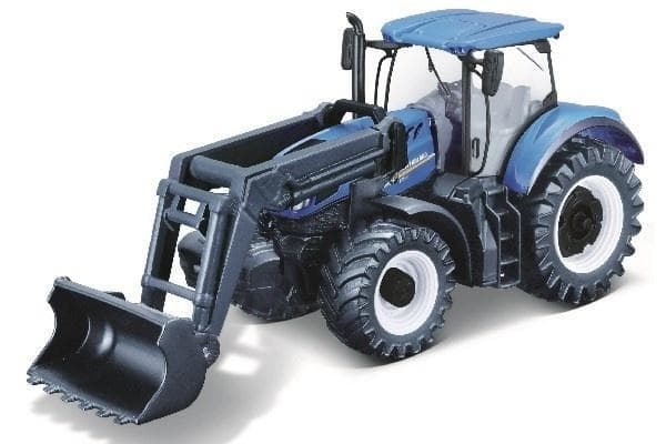 BURAGO Tractor w/front loader N.H. T7.615 10cm blue