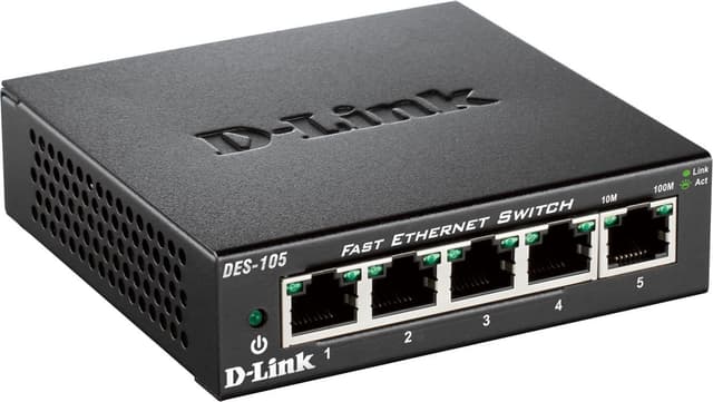 D-Link Ethernet Switch, 5x10/100Mbps, metalkabinet, sort