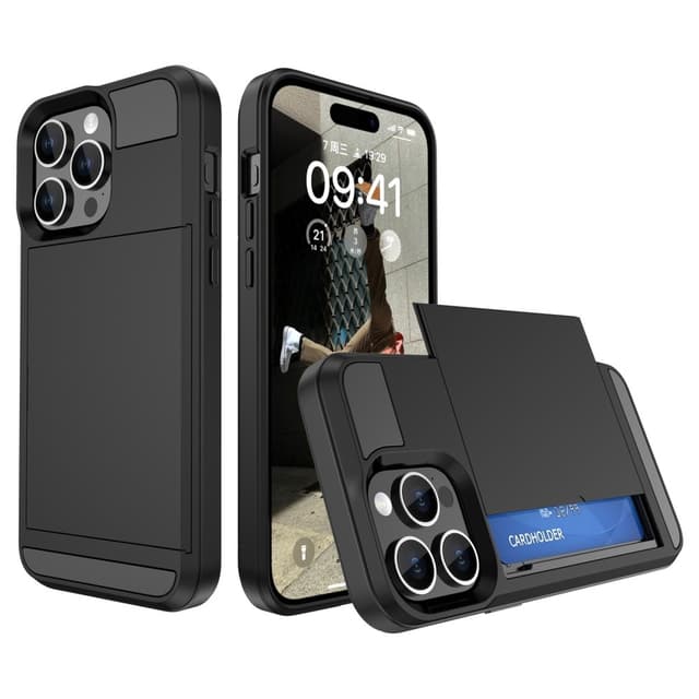 Til iPhone 15 Pro PC+TPU Telefoncover med Skydende Kortholder