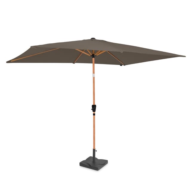 VONROC Premium Stangparasol Rapallo 200x300cm - inkl.  □ Betonfod og overtræk - rektanglær | Trælook | Taupe