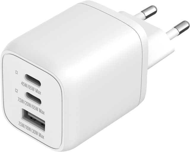 Sandstrøm 65W 3-port GaN PD wall charger (white)