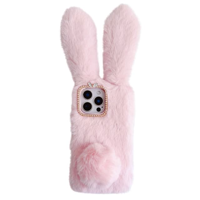 SKALO iPhone 16 Pro 3D Soft Furry Bunny Ears Cover - Pink