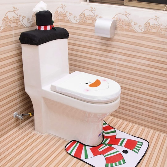 Julepynt til toiletsæde / betræk & badeværelsestæppe 3 dele | Elgiganten