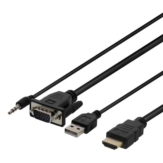 DELTACO VGA & Audio - HDMI cable, USB powered, 1m, black | Elgiganten