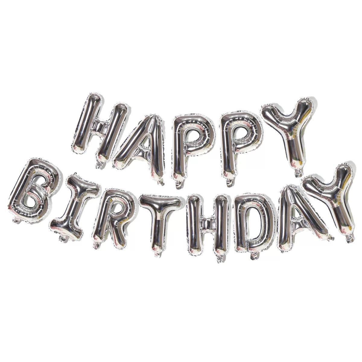 Ballonpige "Happy Birthday" sølv 13 balloner | Elgiganten