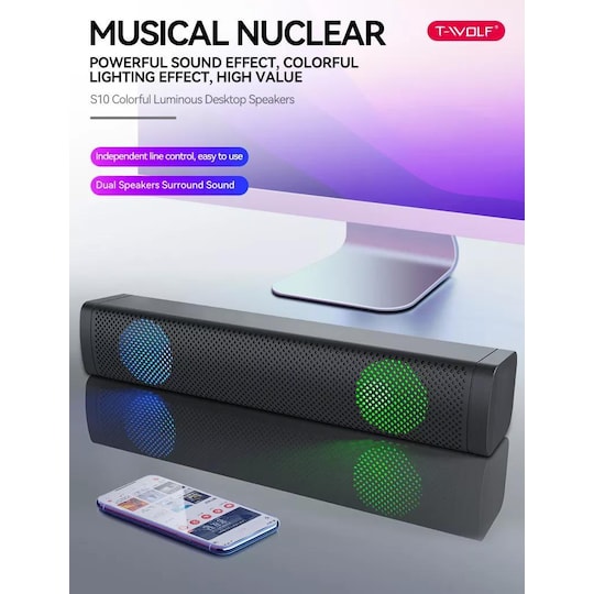 Soundbar med dobbelthøjttalere og LED RGB Sort | Elgiganten
