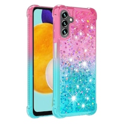 SKALO Samsung A04s 4G Kvicksand Glitter Hjerter TPU Cover - Pink-Turkis