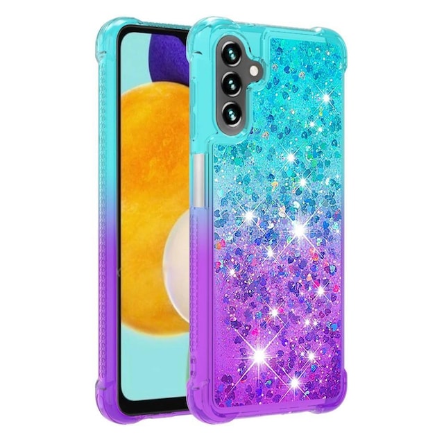 SKALO Samsung A04s 4G Kvicksand Glitter Hjerter TPU Cover - Turkis-Lilla