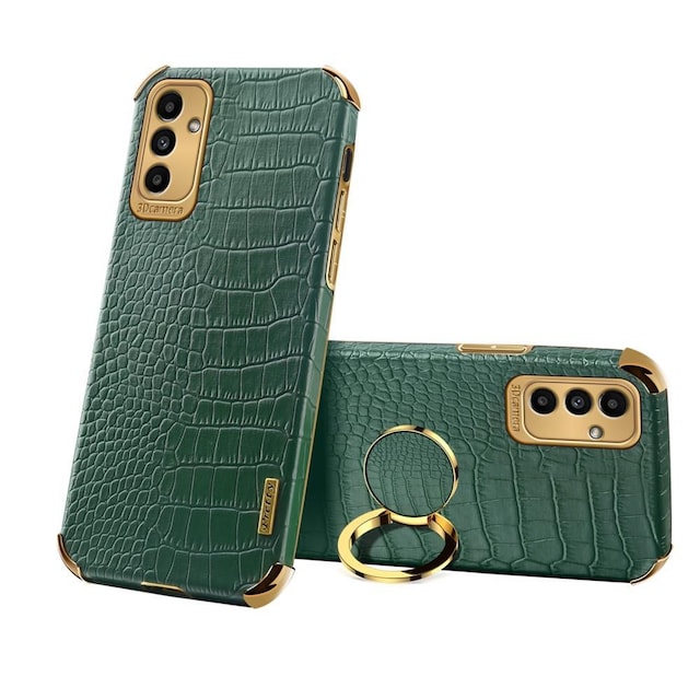 SKALO Samsung A04s 4G Crocodile Guldkant Cover - Grøn