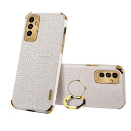 SKALO Samsung A04s 4G Crocodile Guldkant Cover - Hvid