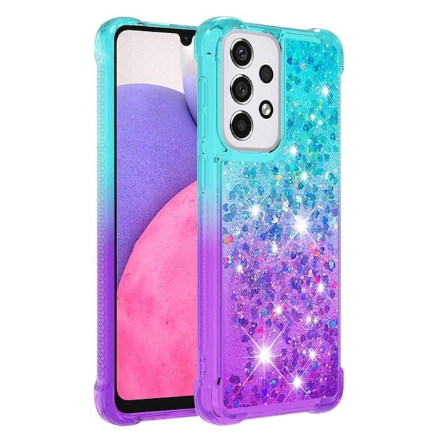 SKALO Samsung A33 5G Kvicksand Glitter Hjerter TPU Cover - Turkis-Lilla