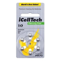 iCellTech 10 PR70 Zinc-Air batteries, Mercury free 6p