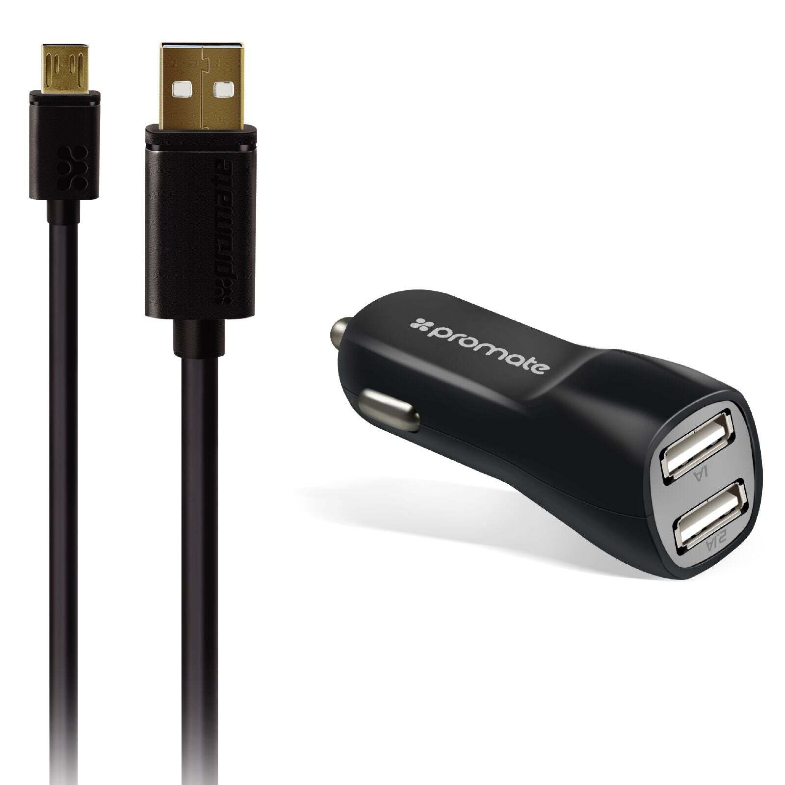 Promate CARKIT-M Laddarkit 2port 3,1A USB oplader til bil og USB-kabel 1,2  m sort | Elgiganten