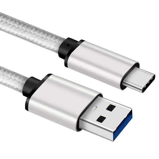NÖRDIC C 3m USB-kabel til USB A USB3.1 Gen1 hurtig opladning 60W 5Gbps 3A,  Nylon Flettet sølv | Elgiganten