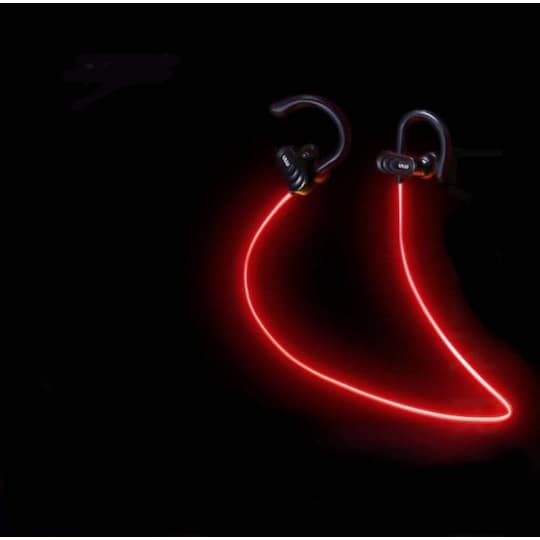 NÖRDIC Laser Kør, Bluetooth V5.0 Lavenergi sports headset med lyse kabel,  IPX4, mikrofon, sort | Elgiganten