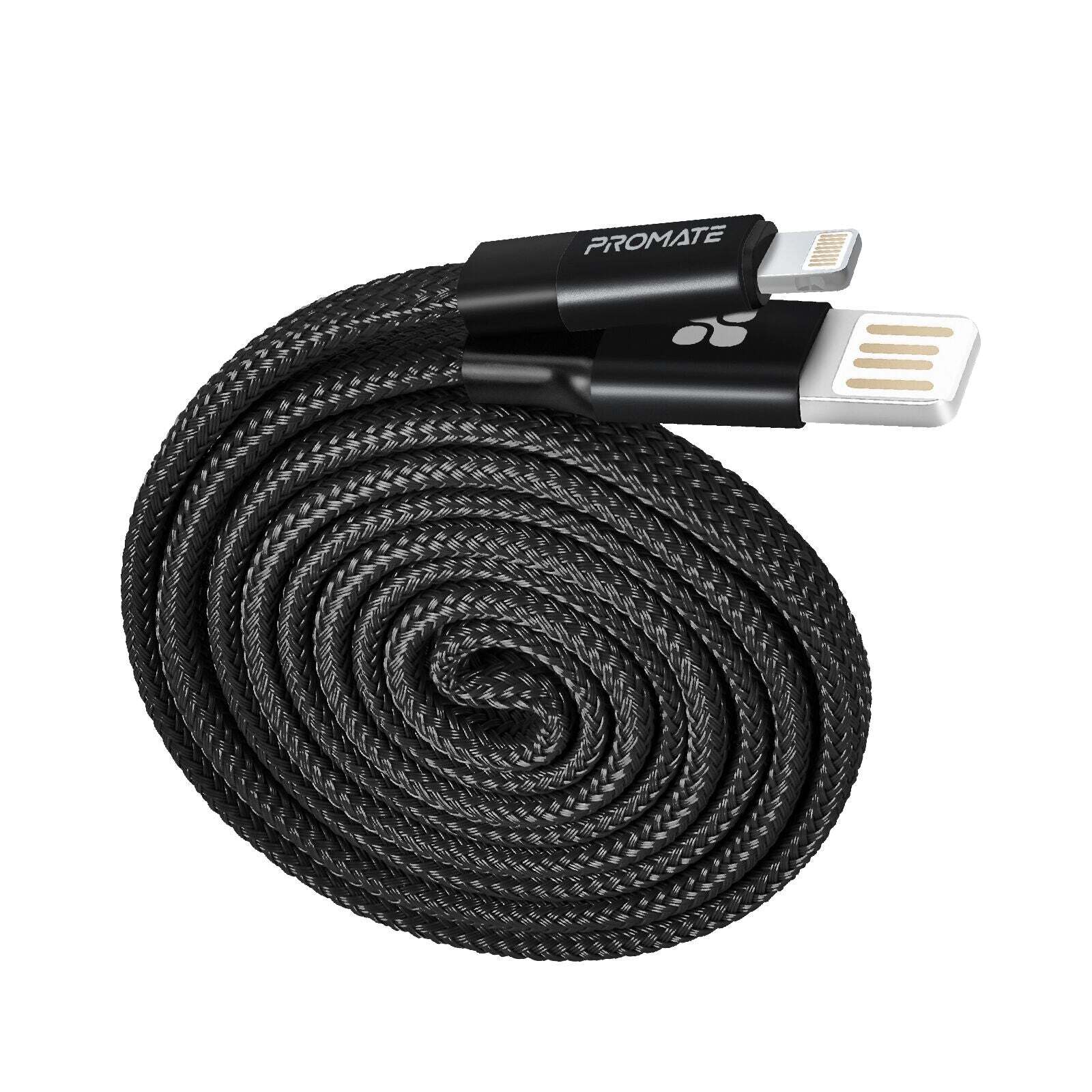 PROMATE Apple Lightning (Non MFI) En USB opladning og synkronisering 2A med  aluminium kontrast, fordel og nylon tekstil fladt kabel | Elgiganten