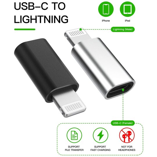 NÖRDIC 2 i 1 kit USB adapter C nødt til Lightning kvindelige og Lightning  har til USB C ho aluminium space Gray | Elgiganten