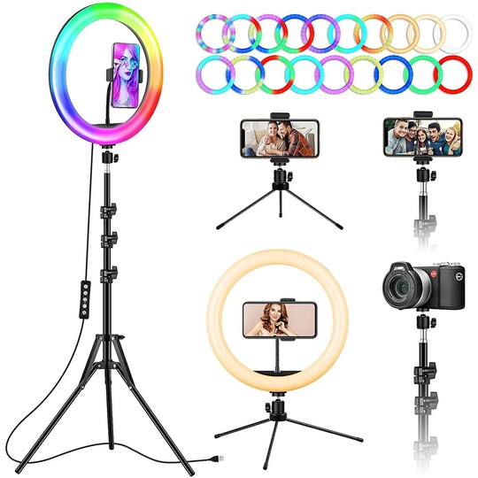 RGB LED Ring lys 30 cm i diameter med en mobil holder med stativ og står 5  trin 19 lysdæmpes tilstand selfie lampe lys ring lys | Elgiganten