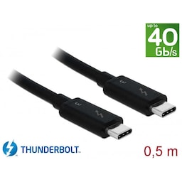 Delock 84.844 Thunderbolt 3 kabel 0.5m 40Gbps 100W Power Delivery USB C til USB C 4K UHD video sort