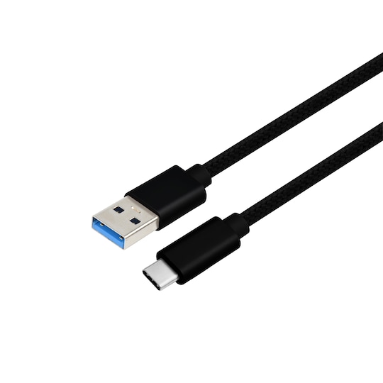 NÖRDIC 1,5m USB3.2 Gen1 USB-C til A nylonflettet kabel hurtigopladning 3A  5Gbps Strømforsyning PD 60W sort | Elgiganten