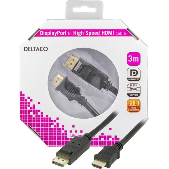 DELTACO DisplayPort til HDMI monitorkabel med lyd, 20-pin han - 19-pin |  Elgiganten