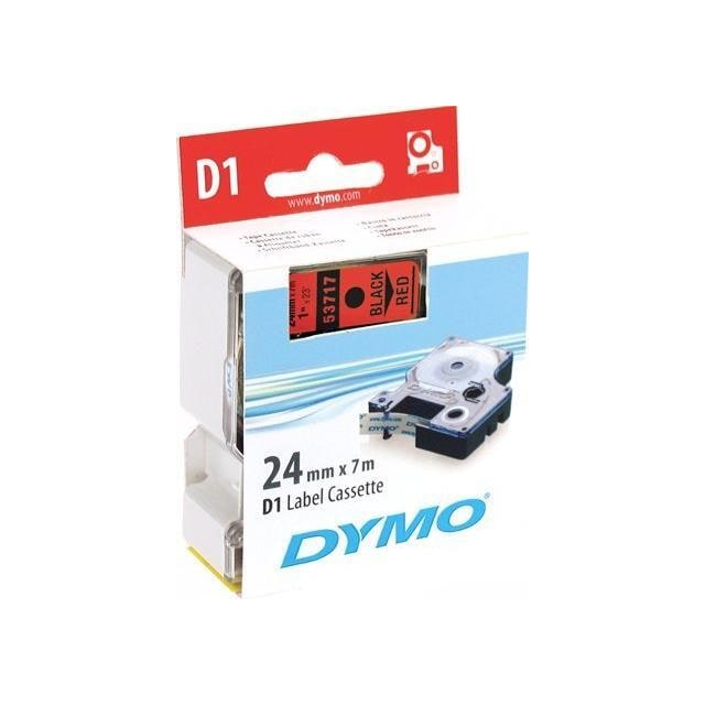 DYMO D1, markeringstape, 24mm, sort tekst på rød tape, 7m - 53717
