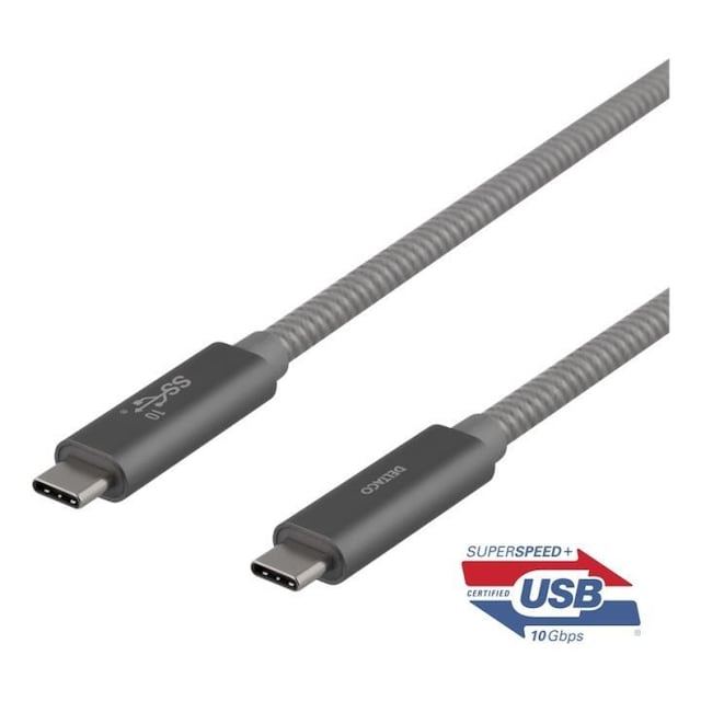 DELTACO USB-C SuperSpeed cable, 1m, braided, USB 3.1 Gen 2, 10 Gbps, 1