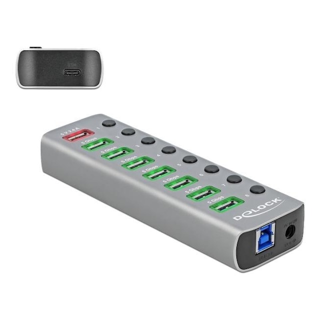 Delock USB 3.2 Gen 1 Hub with 7 Ports + 1 Fast Charging Port + 1 USB-C