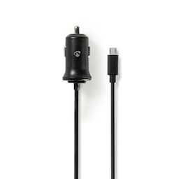 Biloplader | 2.4 A | Fast kabel | Mikro-USB | Sort