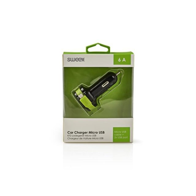 Biloplader 3-Udgange 6 A 2 x USB / Micro USB Sort/Grøn