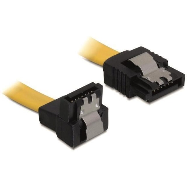 DeLOCK SATA-kabel, 6Gb/s, låseclip, vinklet(nedad)-ret, 0,5m, gul