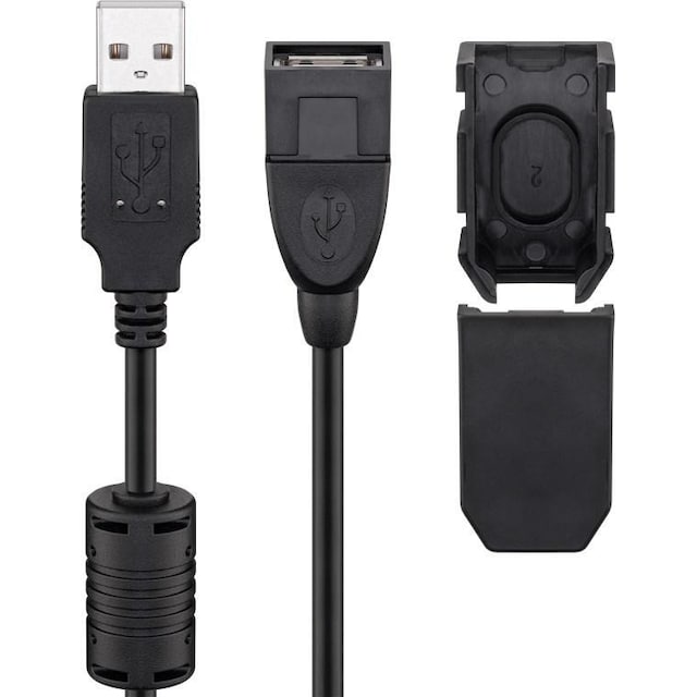 Goobay USB 2.0 Hi-Speed-forlængerkabel med sikringsclips, sort