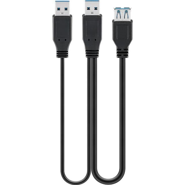 USB 3.0 Dual Power SuperSpeed-kabel, sort