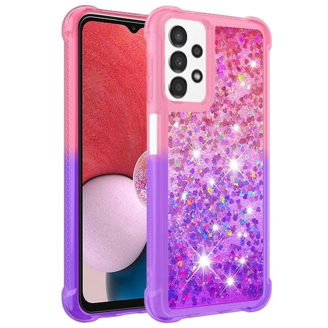 SKALO Samsung A13 4G Kvicksand Glitter Hjerter TPU Cover - Pink-Lilla