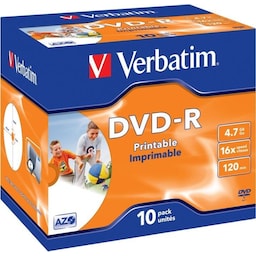 Verbatim DVD-R, 16x, 4,7 GB/120 min, 10-pack jewel case printable mat