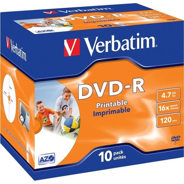 Verbatim DVD-R, 16x, 4,7 GB/120 min, 10-pack jewel case printable mat