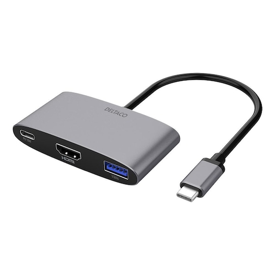 DELTACO USB-C to HDMI/USB-A, 4K 60Hz, USB-C PD 3.0 100 W, space grey |  Elgiganten
