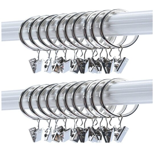 Gardinringe med klemmer i metal 38 mm sølv 20-pak | Elgiganten