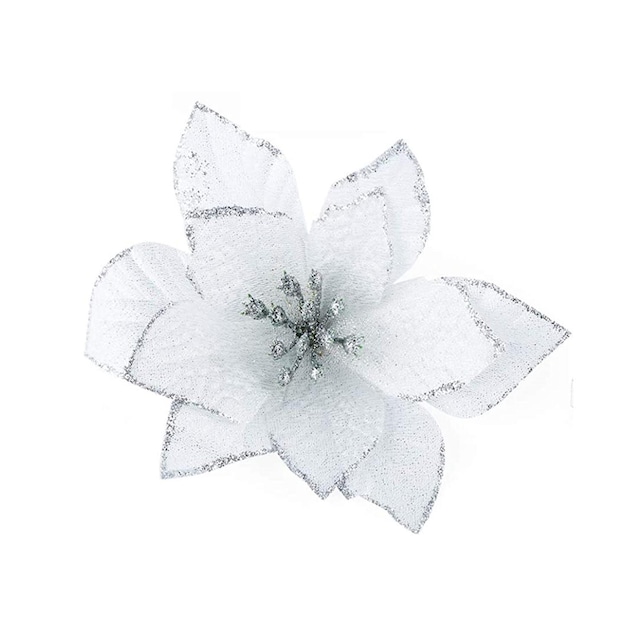 INF Juleroser kunstige blomster Julepynt 12-pak Hvid/sølv