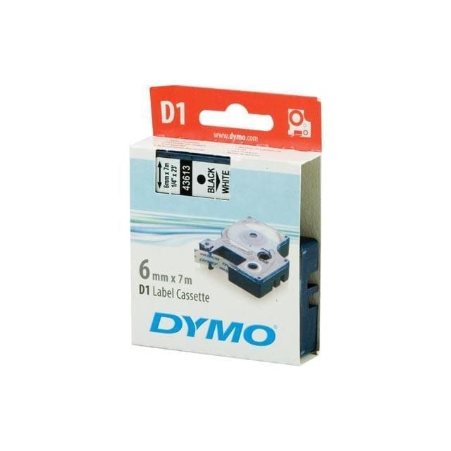 DYMO D1, markeringstape, 6 mm, sort tekst på hvid tape, 7 m