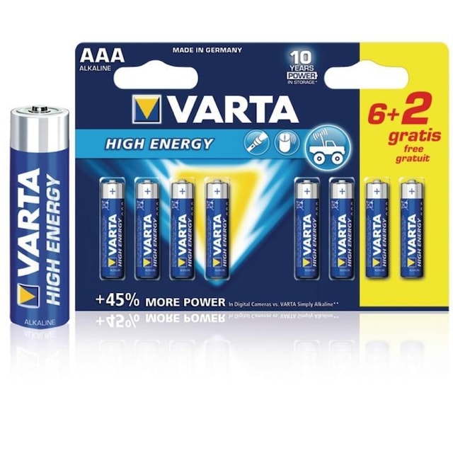 Varta Alkaline Batteri Aaa 1.5 V High Energy 8-Promotional Blister