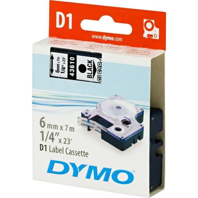 DYMO D1, markeringstape, 6mm, sort tekst på transparent tape, 7m - 43