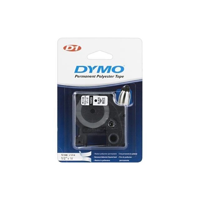DYMO D1, markeringstape i nylon, 12 mm, sort tekst på hvid tape, 5,5