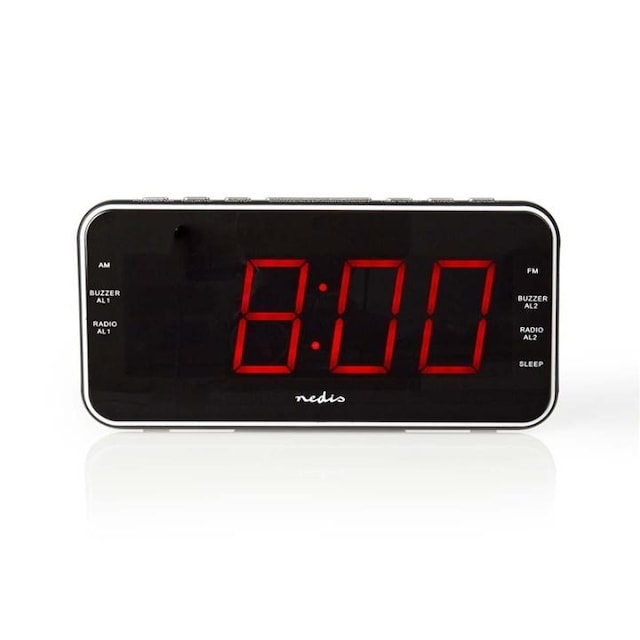 Nedis Digital vækkeur Radio | LED Display | 1x 3.5 mm Audio Input | Tidsprojektion | AM / FM | Snooze funktion | Sleep timer | Antal alarmer: 2 | Sort