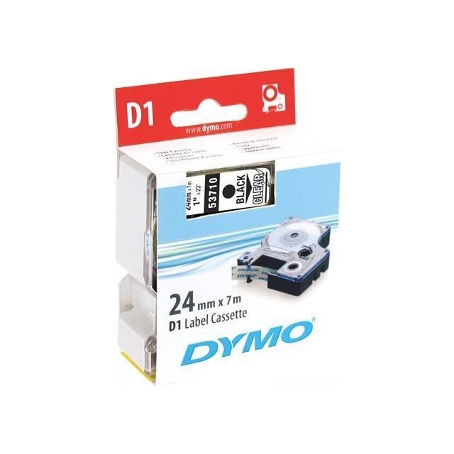 DYMO D1, markeringstape, 24mm, sort tekst på transparent tape, 7m - 5