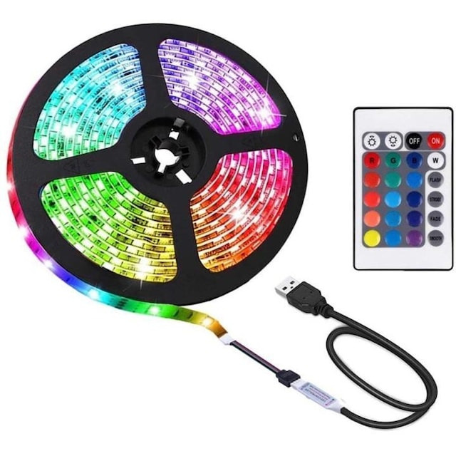 LED-strips, 2 meter, RGB med fjernbetjening, USB