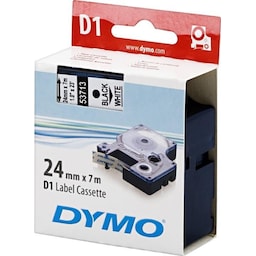 DYMO D1, markeringstape, 24 mm, sort tekst på hvid tape, 7 m.