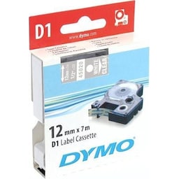 DYMO D1, markeringstape, 12 mm, hvid tekst på klar tape, 7 m