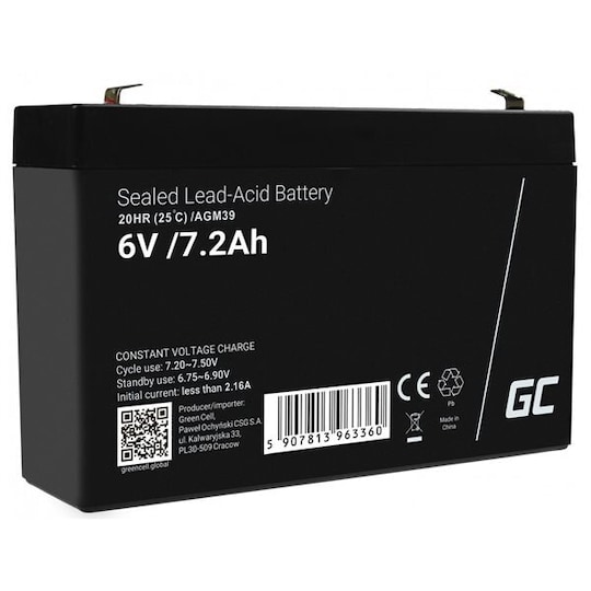 Green Cell AGM VRLA Batteri 6V 7.2Ah | Elgiganten